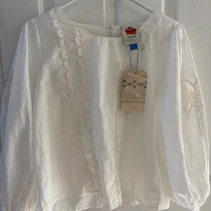NWT Anthropologie Farm Rio White Embroidered Peasant Blouse S